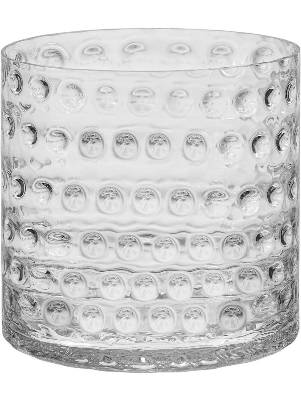 Dimpled Circle Pattern Glass Cylinder Vase - 10" Wide, 10" High, Clear Decor
